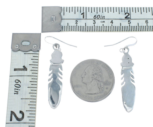 Navajo Coral Sterling Silver Feather Hook Dangle Earrings X10068